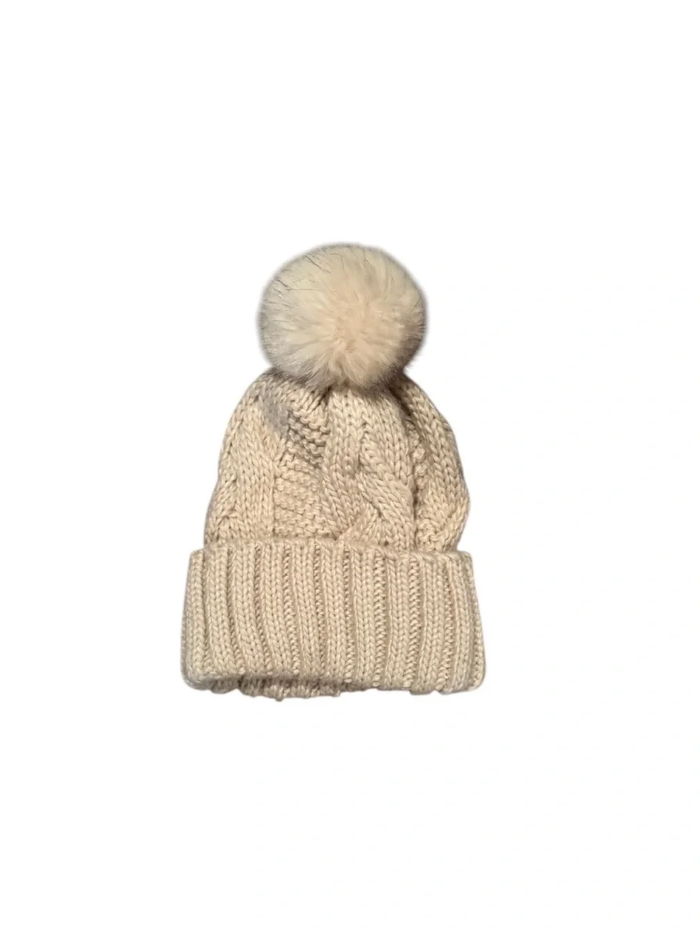 Cream Cozy Cable Knit Pom Pom Beanie